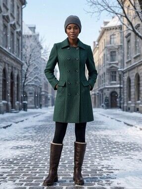Forest Green Double-Breasted Women's Wool Coat